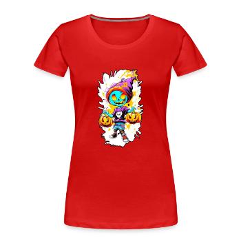 Jack o Lantern 02 - Women's Premium Organic T-Shirt - red - Front - Mia (176cm)