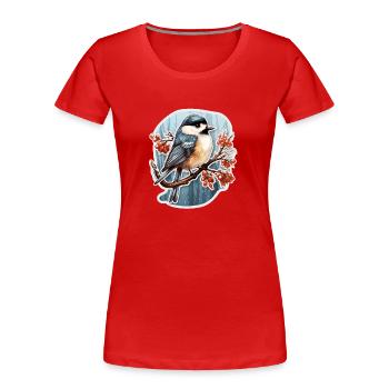 Kohlmeise im Winter - Frauen Premium Bio T-Shirt - Rot - Vorne - Mia (176cm)
