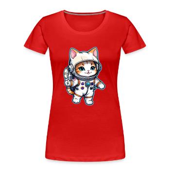 Astronaut Katze - Weltraum - Frauen Premium Bio T-Shirt - Rot - Vorne - Mia (176cm)