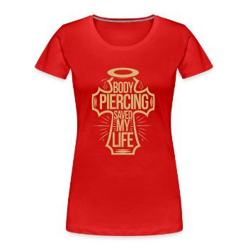 Symbolische Botschaft des Glaubens - Frauen Premium Bio T-Shirt - Rot - Vorne - Mia (176cm)