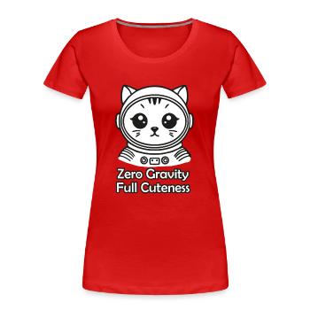 Weltraumkatze - Schwerelosigkeit, Volle Niedlichkeit Design - Frauen Premium Bio T-Shirt - Rot - Vorne - Mia (176cm)