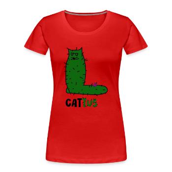 Cattus – Griffonnage de chat cactus, chat vert avec des épines. - T-shirt bio Premium Femme - rouge - Devant - Mia (176cm)