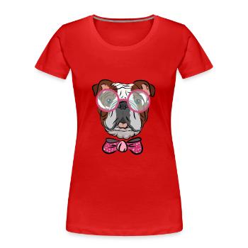 Bulldogge mit Brille und schleife, Geschenkidee - Frauen Premium Bio T-Shirt - Rot - Vorne - Mia (176cm)