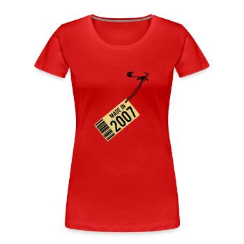 Geburtstag T-Shirt 2007 - Frauen Premium Bio T-Shirt - Rot - Vorne - Mia (176cm)