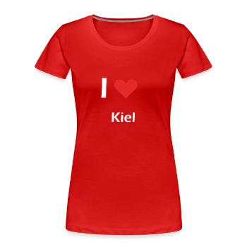 I love Kiel | Kiel | ich liebe Kiel - Frauen Premium Bio T-Shirt - Rot - Vorne - Mia (176cm)