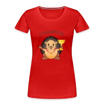 Netter Igel mit einer Medaille und einem Champion Kelbeschun - Frauen Premium Bio T-Shirt - Rot - Vorne - Mia (176cm)