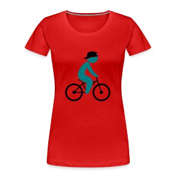 A cyclist rides on his bicycle - Women's Premium Organic T-Shirt - red - Front - Mia (176cm)