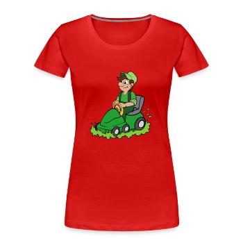 Jardinier avec tondeuse - T-shirt bio Premium Femme - rouge - Devant - Mia (176cm)