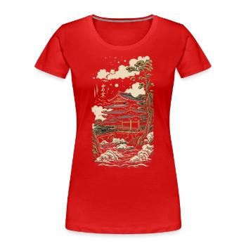Temple à Ukiyo-E Vintage Japan Art - T-shirt bio Premium Femme - rouge - Devant - Mia (176cm)