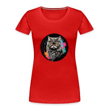 Süßes Perserkatzenportrait mit Farbklecksen - Frauen Premium Bio T-Shirt - Rot - Vorne - Mia (176cm)