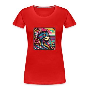Buntes dekoratives Katzenportrait - Frauen Premium Bio T-Shirt - Rot - Vorne - Mia (176cm)