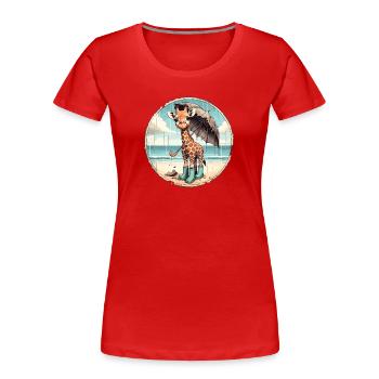 Girafe sur la plage en bottes en caoutchouc avec parapluie - T-shirt bio Premium Femme - rouge - Devant - Mia (176cm)