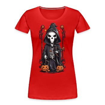 Effrayant Halloween Grim Reaper Skeleton Design - T-shirt bio Premium Femme - rouge - Devant - Mia (176cm)