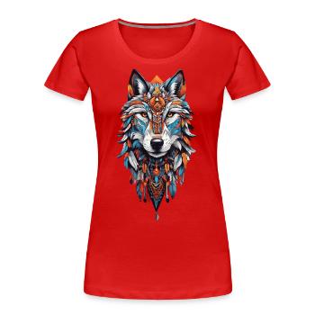 Wolf Spirit Mandala & Federschmuck Bohemien Design - Frauen Premium Bio T-Shirt - Rot - Vorne - Mia (176cm)