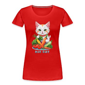 Bio Katze - Frauen Premium Bio T-Shirt - Rot - Vorne - Mia (176cm)