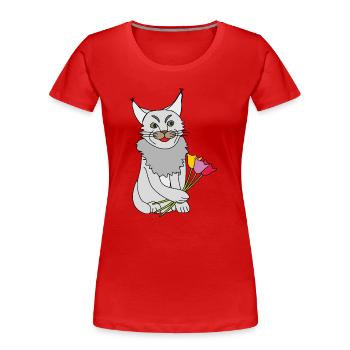 Katze mit Blumenstrauß - Frauen Premium Bio T-Shirt - Rot - Vorne - Mia (176cm)