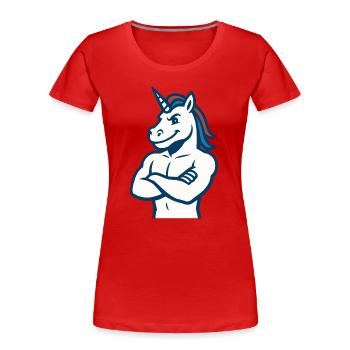 Selbstbewusstes Einhorn-Maskottchen Starkes Sportdesign - Frauen Premium Bio T-Shirt - Rot - Vorne - Mia (176cm)