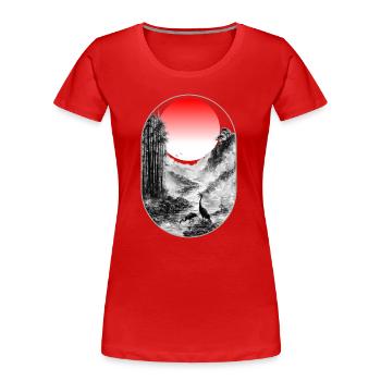 Silent Valley | Orientalische Tiefennaturmalerei - Frauen Premium Bio T-Shirt - Rot - Vorne - Mia (176cm)