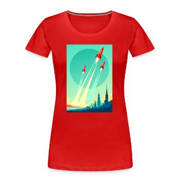 Eine Flotte steigt in den offenen Himmel auf - Frauen Premium Bio T-Shirt - Rot - Vorne - Mia (176cm)