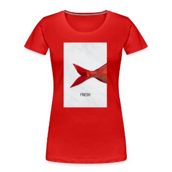 Fresh Fisch Minimal Design Modern - Frauen Premium Bio T-Shirt - Rot - Vorne - Mia (176cm)