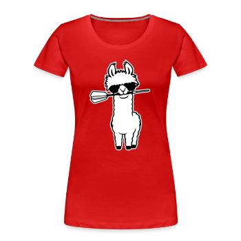 Cooles Lama Alpaka Sonnenbrille Dartpfeil Maul Süß - Frauen Premium Bio T-Shirt - Rot - Vorne - Mia (176cm)