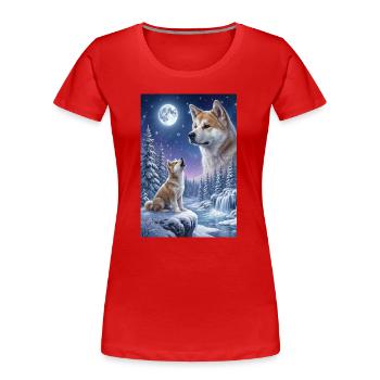 Howling to the Moon Meme Animal Dog Akita Inu - Women's Premium Organic T-Shirt - red - Front - Mia (176cm)