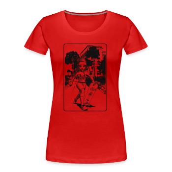 Cartoon Skateboard Mädchen an der Strandpromenade! - Frauen Premium Bio T-Shirt - Rot - Vorne - Mia (176cm)