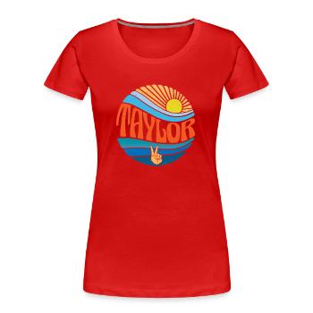 Taylor Shirt Vintage Sunset Taylor Groovy Tie Dye - T-shirt bio Premium Femme - rouge - Devant - Mia (176cm)