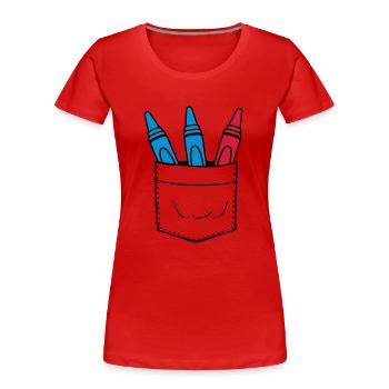 Poche de poitrine aux crayons de cire colorés sur la route - T-shirt bio Premium Femme - rouge - Devant - Mia (176cm)