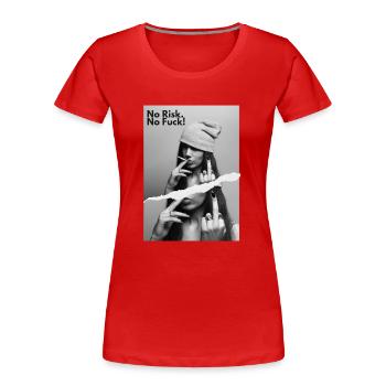 NRNF Statement Middlefinger Provokant - Frauen Premium Bio T-Shirt - Rot - Vorne - Mia (176cm)
