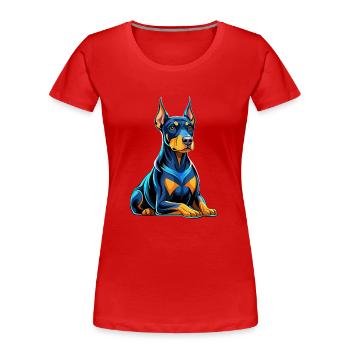Doberman sitting with dog view - Women's Premium Organic T-Shirt - red - Front - Mia (176cm)