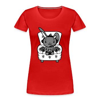 Hase spielt Controller Konsole Headset Gamer Nerd - Frauen Premium Bio T-Shirt - Rot - Vorne - Mia (176cm)