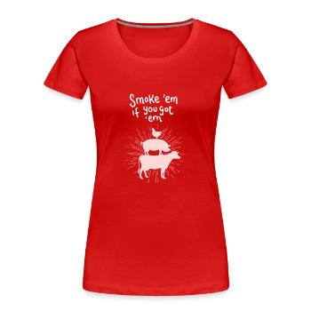 Kuh Schwein Huhn - Frauen Premium Bio T-Shirt - Rot - Vorne - Mia (176cm)