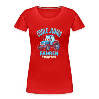Coole Jungs fahren Traktor Trecker Junge - Frauen Premium Bio T-Shirt - Rot - Vorne - Mia (176cm)