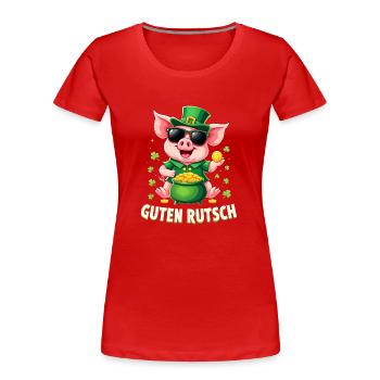 Guten Rutsch Silvester Neujahr Glücksschwein - Frauen Premium Bio T-Shirt - Rot - Vorne - Mia (176cm)