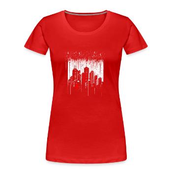 Minimalistische Metropole Wolkenkratzer bei Regen - Frauen Premium Bio T-Shirt - Rot - Vorne - Mia (176cm)