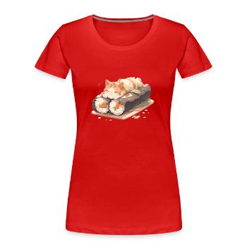 Chat à sushi - T-shirt bio Premium Femme - rouge - Devant - Mia (176cm)