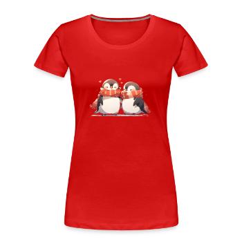 Couple de pingouins - T-shirt bio Premium Femme - rouge - Devant - Mia (176cm)