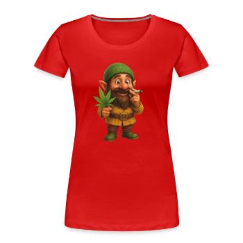 Knuffiger Kifferzwerg mit Hanfblatt - Frauen Premium Bio T-Shirt - Rot - Vorne - Mia (176cm)
