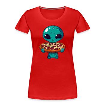 Alien Pizza Genuss: Außerirdischer Fast Food Fan - Frauen Premium Bio T-Shirt - Rot - Vorne - Mia (176cm)