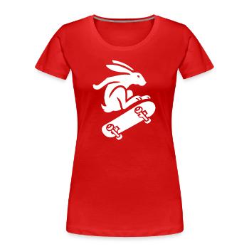 Silhouette minimaliste de lapin patineur - T-shirt bio Premium Femme - rouge - Devant - Mia (176cm)