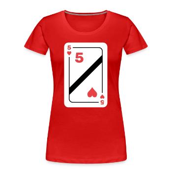Herz Fünf Spielkarte Pokerkarte - Frauen Premium Bio T-Shirt - Rot - Vorne - Mia (176cm)