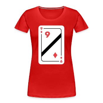 Karo Neun Spielkarte Pokerkarte - Frauen Premium Bio T-Shirt - Rot - Vorne - Mia (176cm)