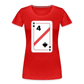 Pik Vier Spielkarte Pokerkarte - Frauen Premium Bio T-Shirt - Rot - Vorne - Mia (176cm)