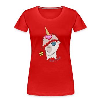 Alpaca / Lama - Unikorn? That's fake! - Women's Premium Organic T-Shirt - red - Front - Mia (176cm)