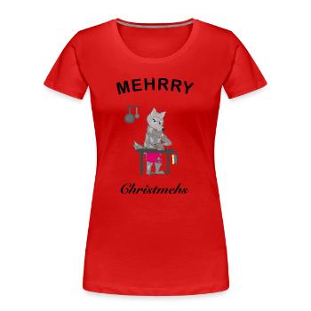 Mehrry Christmehs, Merry Christmas in NL - Women's Premium Organic T-Shirt - red - Front - Mia (176cm)