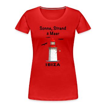 Ibiza Hafen, Leuchtturm, Sonne, Strand und Meer - Frauen Premium Bio T-Shirt - Rot - Vorne - Mia (176cm)