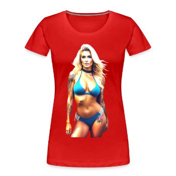Heiße blonde Fantasy Frau mit Tattoo im Bikini - Frauen Premium Bio T-Shirt - Rot - Vorne - Mia (176cm)