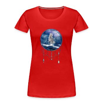 La majesté des loups avec le feu et l’eau - T-shirt bio Premium Femme - rouge - Devant - Mia (176cm)