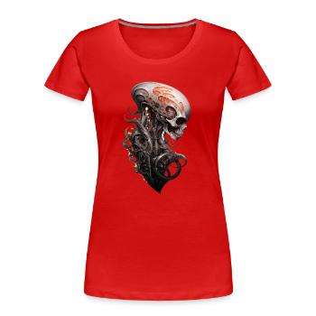 Alien Schädel Wirbelsäule Dark Fantasy Shirt - Frauen Premium Bio T-Shirt - Rot - Vorne - Mia (176cm)